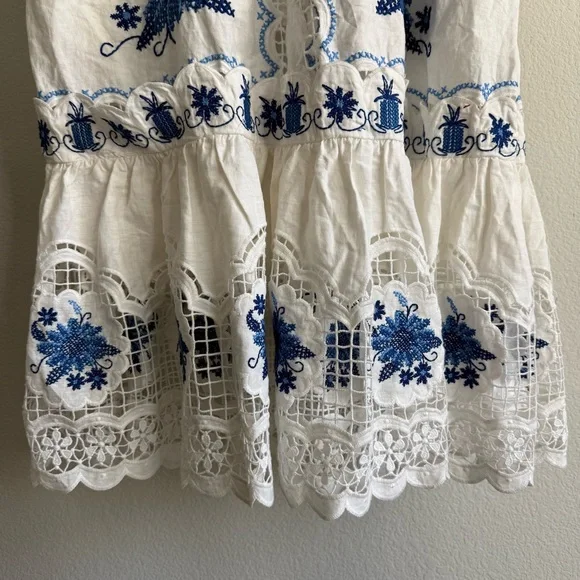 Farm Rio Cross-Stitch Richelieu Linen Blend Dress - Picture 4 of 10